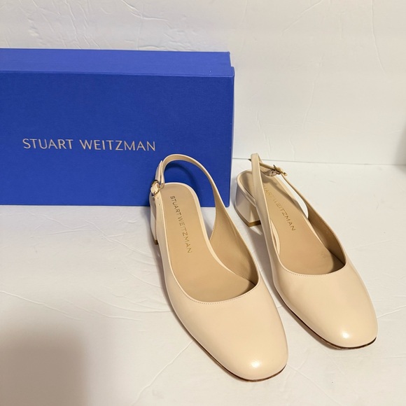 Stuart Weitzman Tia 75 Slingback Pumps Liquid Metallic Nude - Picture 2 of 10